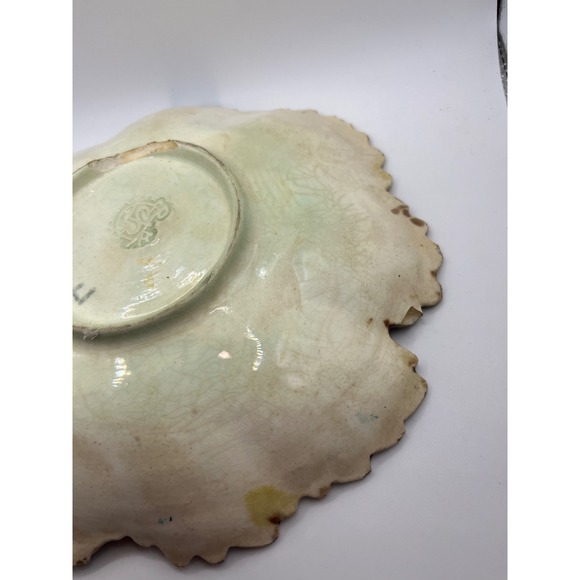 Majolica Ceramic Leaf Dish Shallow Bowl Green‎ Brown